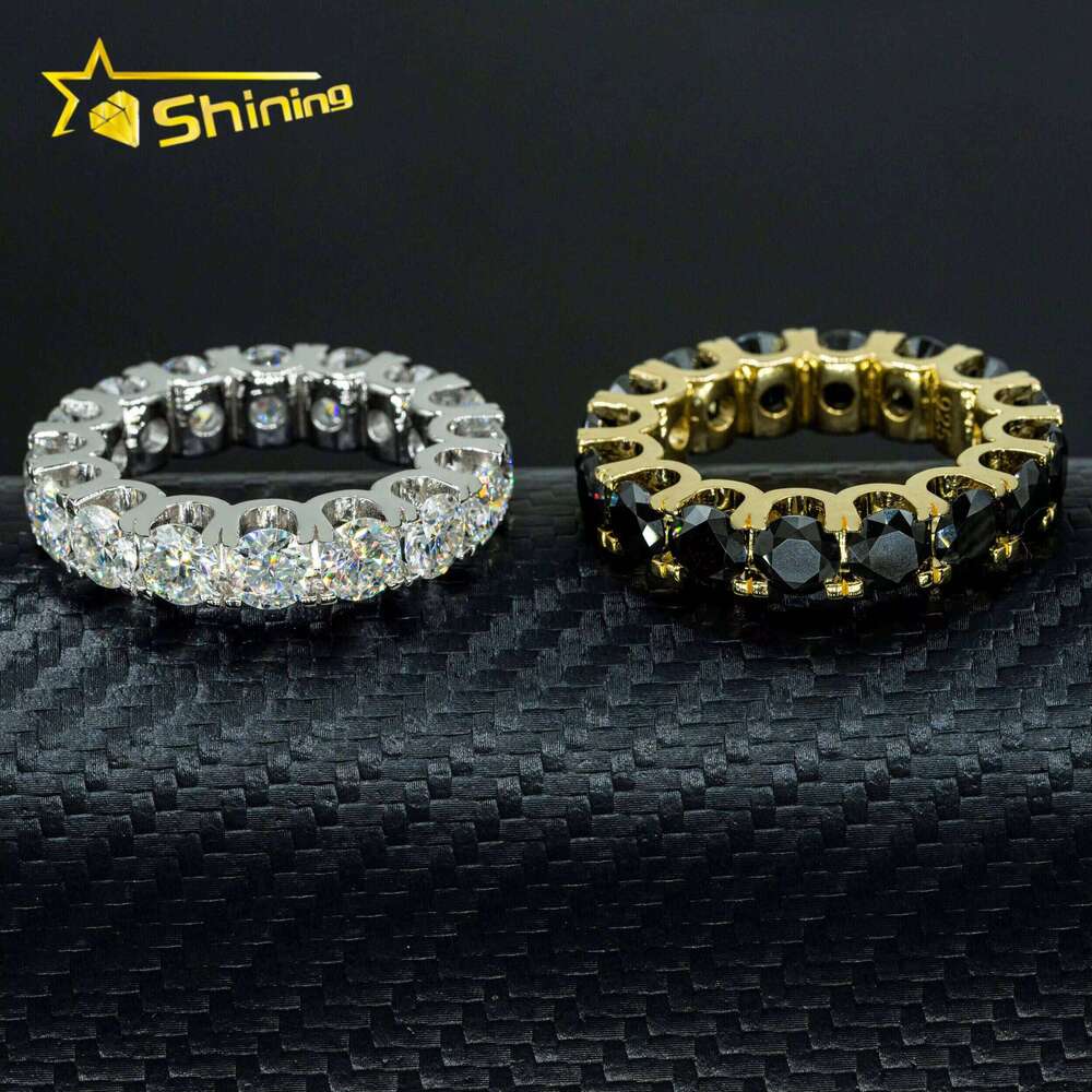 Fashion 925 Jewelry Black And White Moissanite Eternity Band 6.5Mm Diamond 18K Gold Plated Silver Engagement Wedding Ring