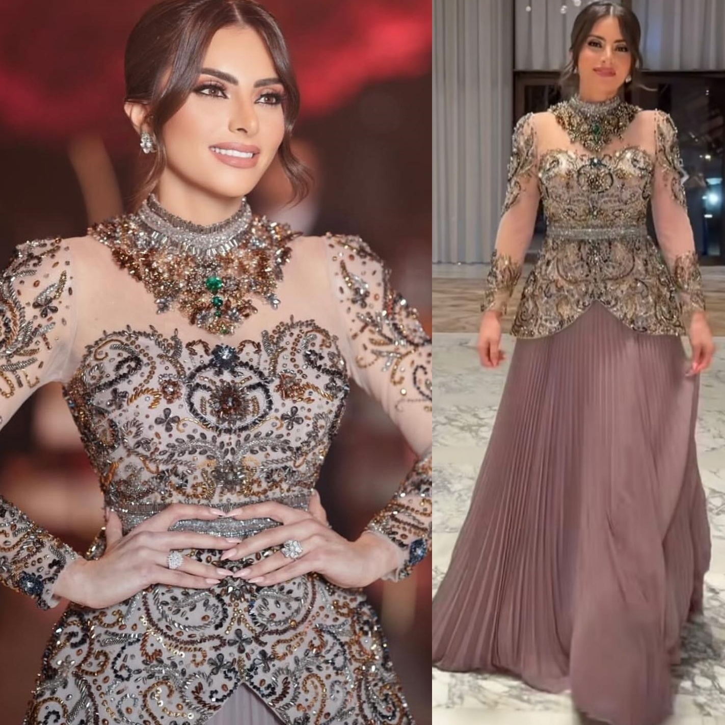 Aso Ebi A-line Brown Prom Dresses 2026 Crystals Beaded Chiffon Sheer Neck Evening Formal Party Second Birthday Engagement Gowns Dress For Special Occa