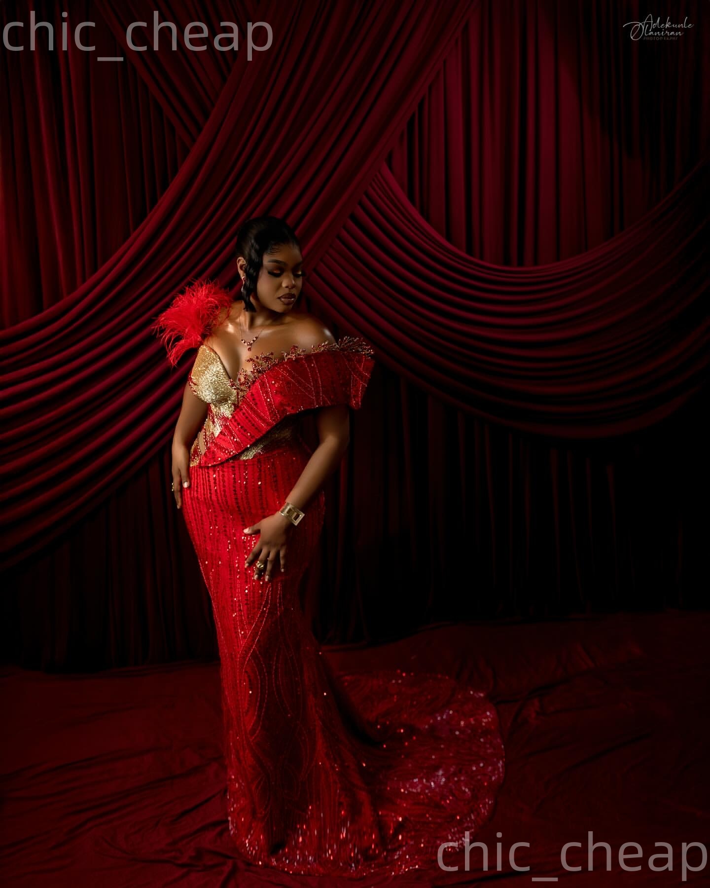 Aso Ebi Red Mermaid Prom Dresses 2026 Crystals Beaded Feather Sequined Sparkly Evening Formal Party Second Birthday Engagement Gowns Dress For Special