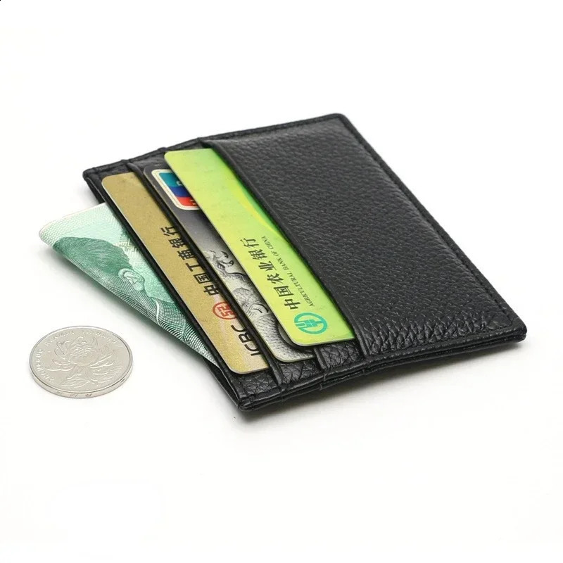 Women Men ID Card Wallet Thin Genuine Leather ID Card Holder Bags Solid Color Bank Credit Card Gift Multi Slot Slim Case 260202