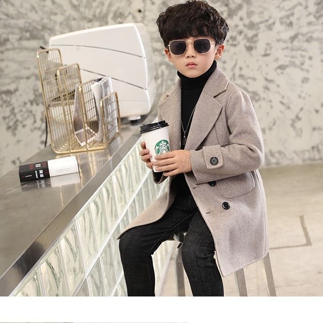Coat Autumn Wool for Boy Children's Jacket Fashion Solid Blazer Collar Kids Outerwear Outfits Handsome Trench Plus Warm 230928
