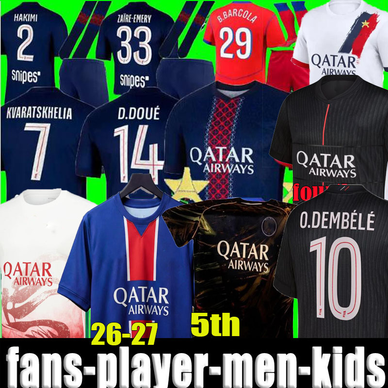 2026 maillot JOAO NEVES soccer jerseys fourth 5TH black 25 26 27 VITINHA O.Dembele BARCOLA HAKIMI football shirt hommes enfant MEN kids LEE KANG IN D.DOUE KVARATSKHELIA
