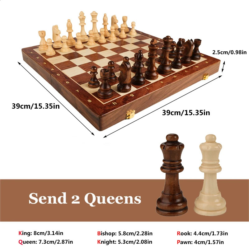 15 x Highend Folding Chess Set Top Grade Classic Handwork Solid Wood Pieces Walnut Chessboard Children Gift Board Game 260202