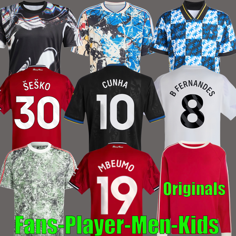2026 27 Manchester SESKO MBEUMO CUNHA Soccer Jerseys football shirts B. FERNANES men kids kits MAINOO Pre match goalkeeper Training United Stone Roses