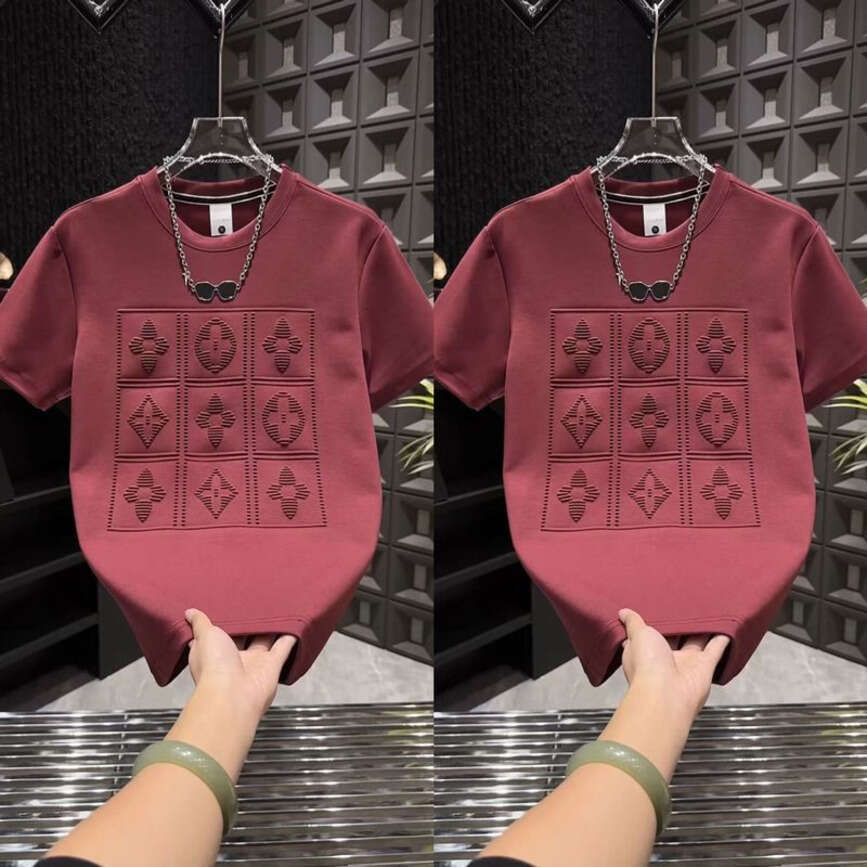 2026 Summer New Men's Fashion Trendy Embossed Half-Sleeve Handsome Stretch Slim Fit Versatile Short Sleeve T-Shirt