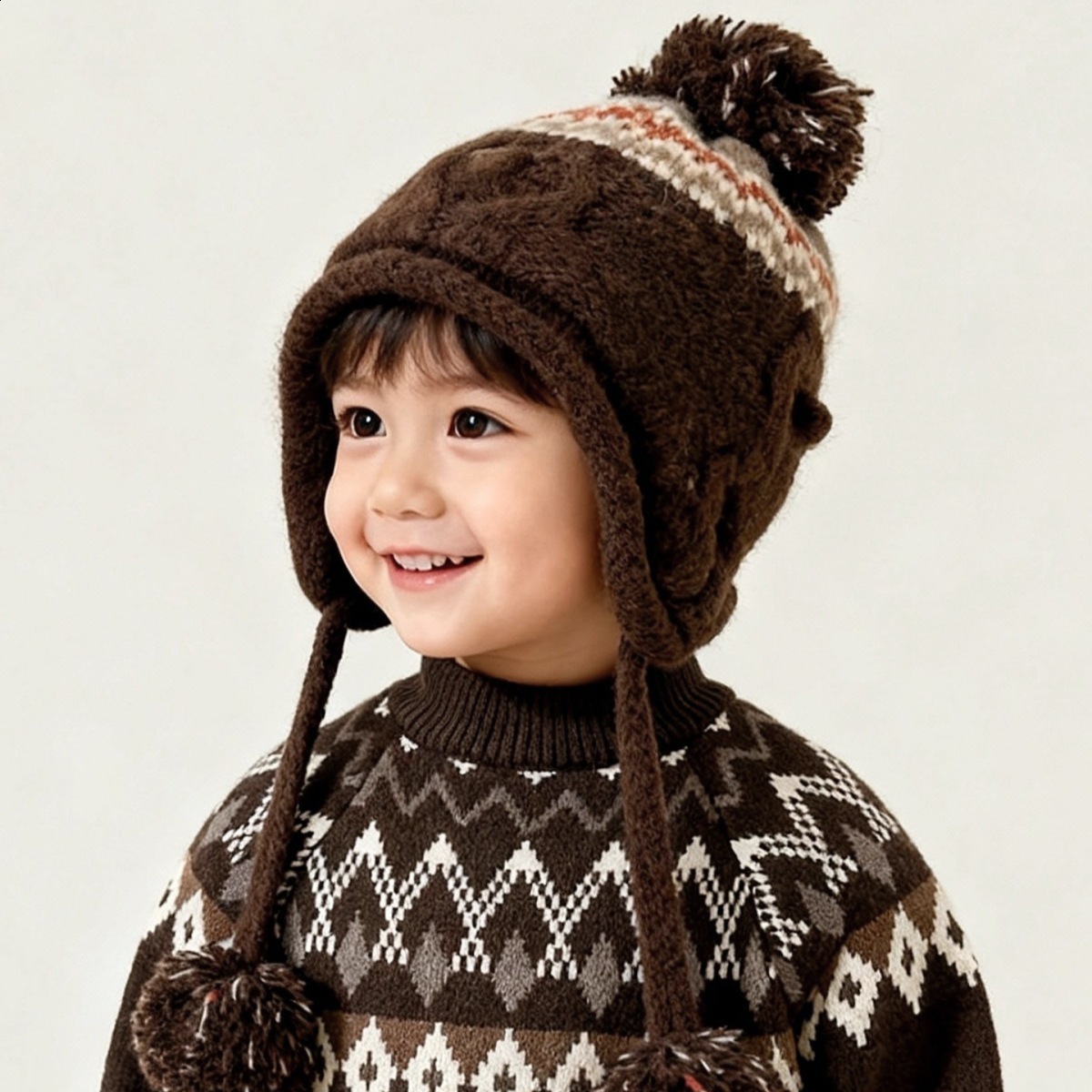 Connectyle Cute Toddler Girls Warm Winter Skull Hats Fleece Lined Flower Knit s Earflaps Hat With Pom-Pom 240808