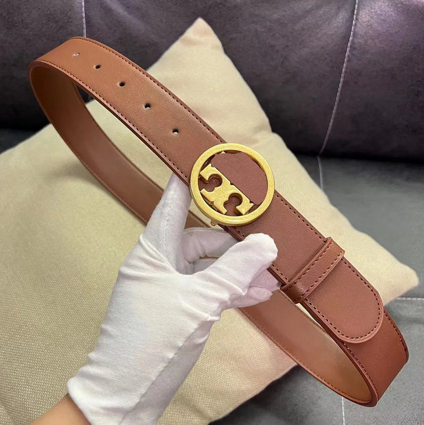 Women's Designer Leather Belt - Solid Color with Lettering, High-Quality Design A2