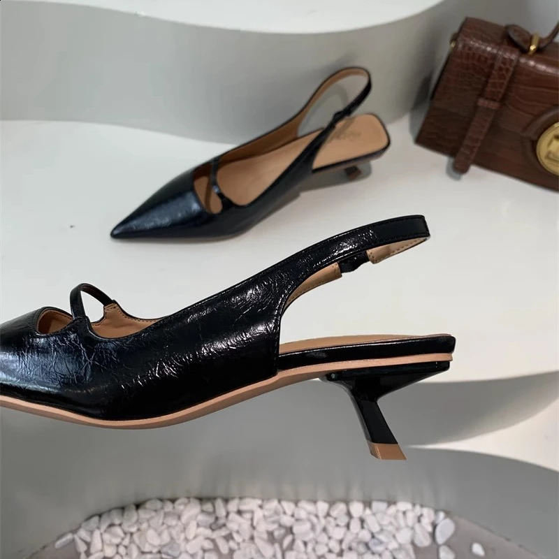 SUOJIALUN Summer Women Sandal Fashion Pointed Toe Shallow Slip On Ladies Elegant Slingback Shoes Thin Med Heel Dress Mules 260306