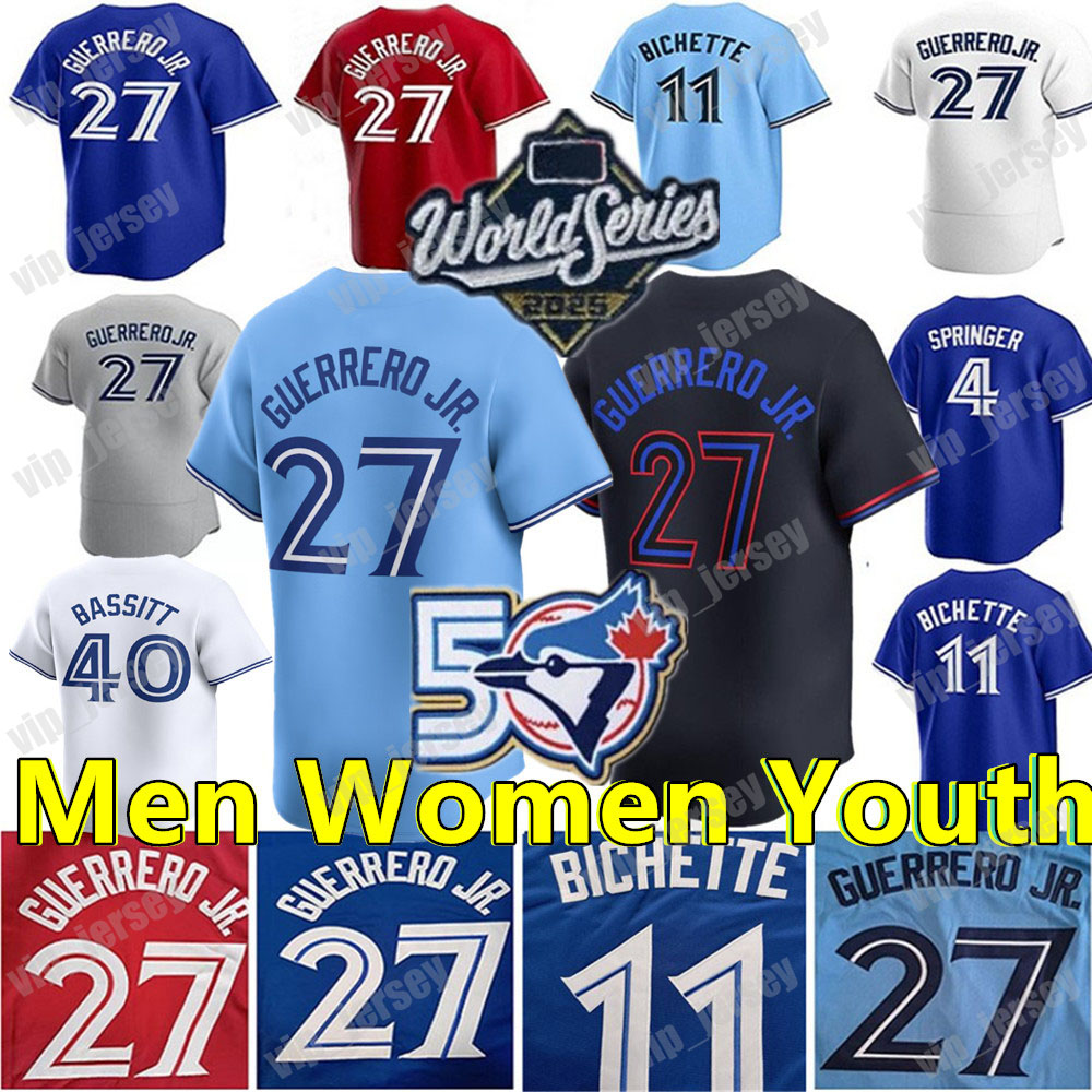 Custom 27 Vladimir Guerrero Jr. Jersey Ernie Clement Alejandro Kirk George Springer Trey Yesavage Baseball blue Daulton Varsho Jays Men Women Youth