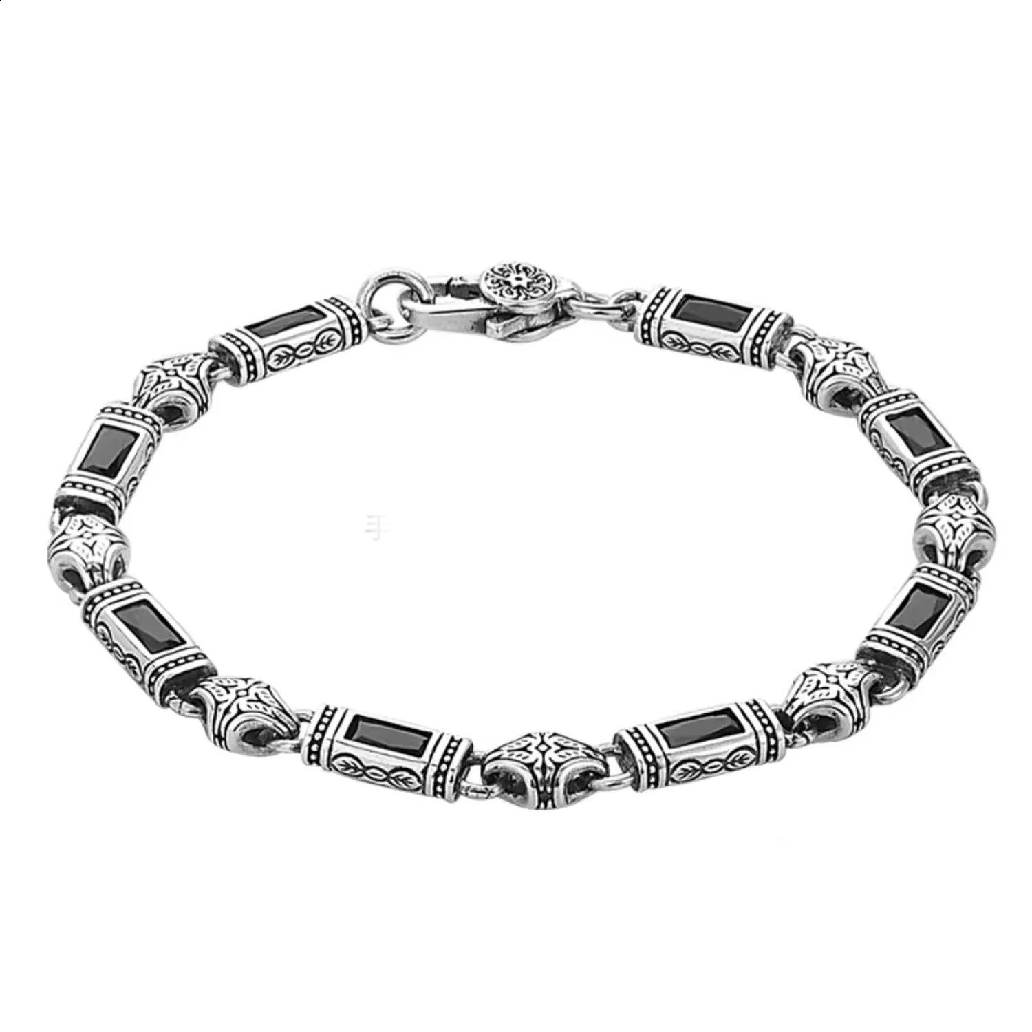 Tang Grass Pattern Silver Color Bracelet for Men and Women Fashion Trkiye Style Handwear Jewelry 260202