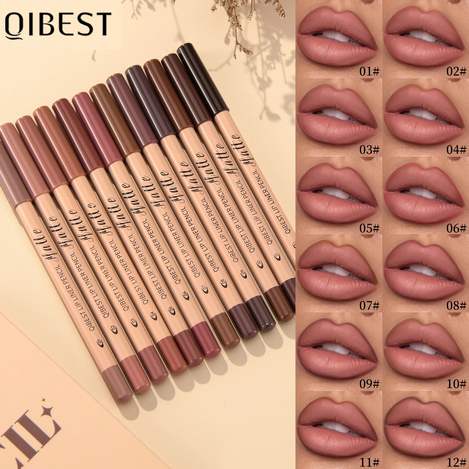 12Color Matte Lipstick Lipliner Set Nude Soft Matte Lip Liner Set Non-Drying Waterproof Plumping Outline The Lips Contour Makeup 260126