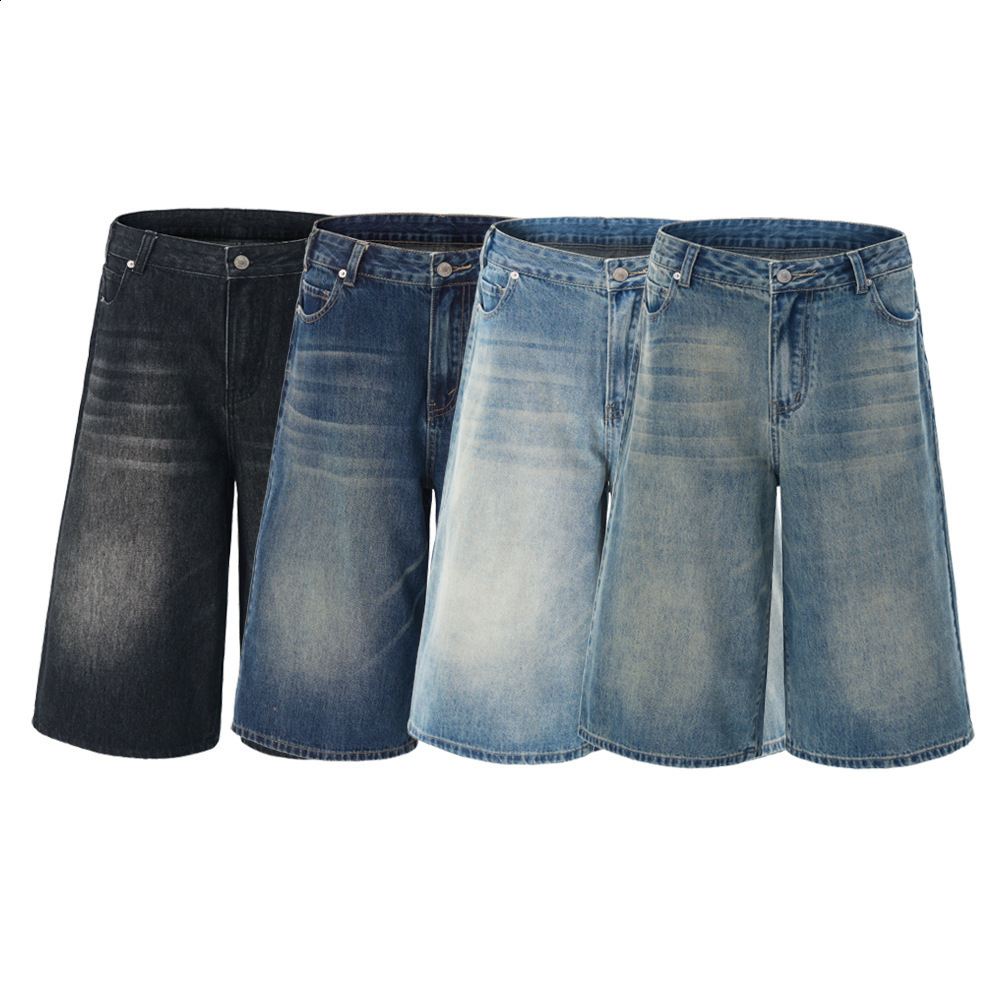 Mens Clothing Summer Korean Style Washed Wide-Leg Cropped Jeans for Men and Women Loose Slimming Straight-Leg Shorts 240911