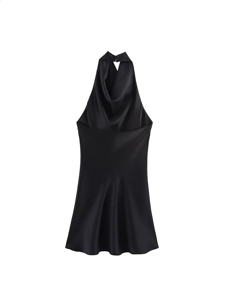 2025 Women Summer Halter Mini Dress Fashion Sexy Satin Backless Solid Female Elegant Street Party Dresses Clothing 260122