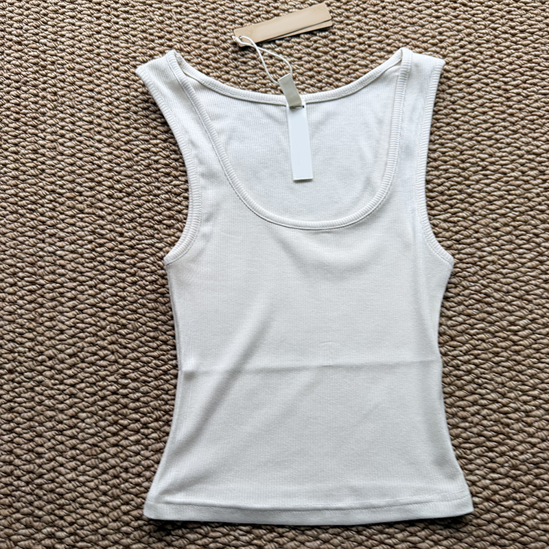 (Order by pic in opt, not by desc)Women's Ribbed Fitted Tank Top - Beige Scoop Neck Sleeveless Crop Cami for Daily Wear & Layering