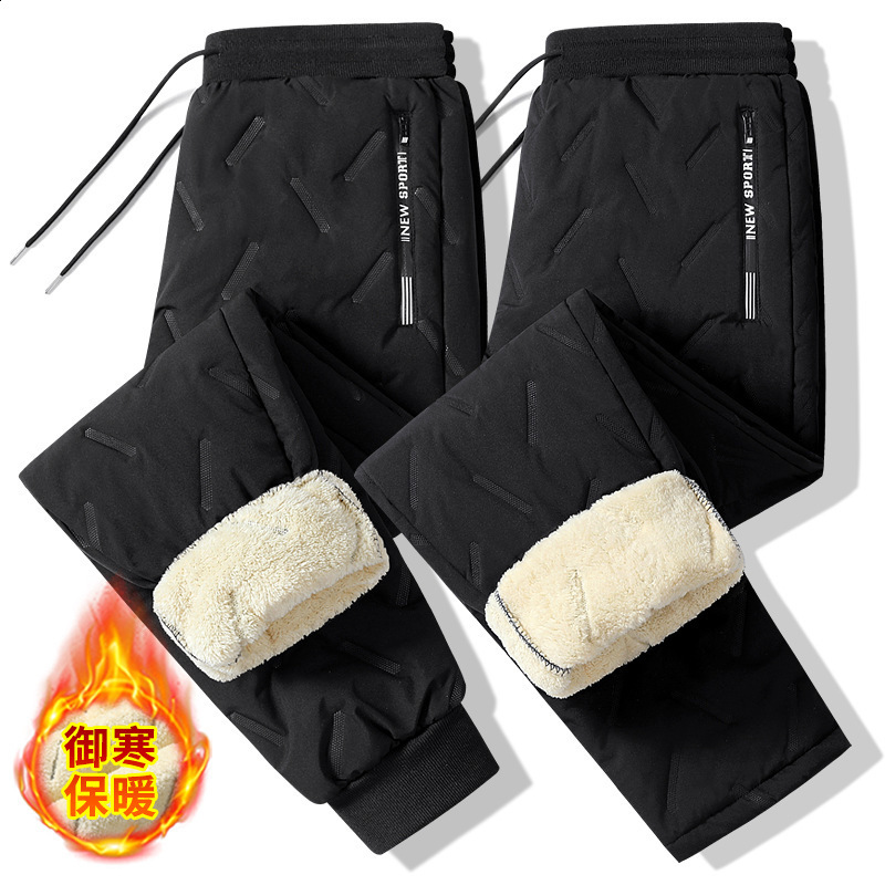 Mens Winter Outdoor Warm Cargo Pants with Diamond Pattern Stitching Insulated for Cold Weather Thickened 251126