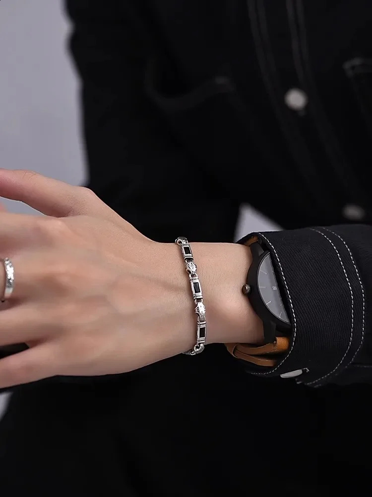 Tang Grass Pattern Silver Color Bracelet for Men and Women Fashion Trkiye Style Handwear Jewelry 260202