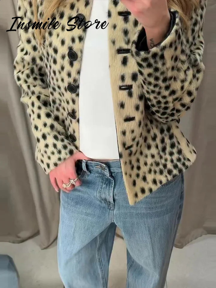 Fashion Leopard Print Cropped Jacket Women Slim Fit O-neck Full Sleeve Single Breasted Coat 2026 Spring Lady Vintage Outwear 260209 - view 5