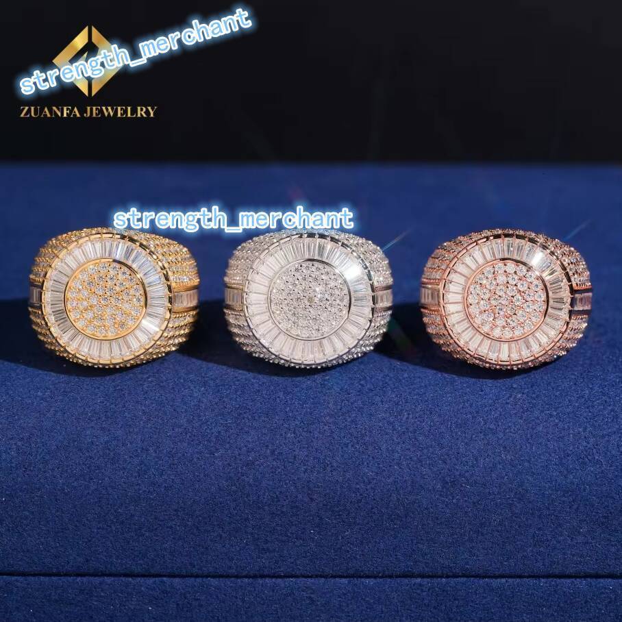 2026Hip Hop Jewelry S925 Sterling Silver Rose Gold Plated Ice Out Vvs Moissanite Round Diamond Big Rings Trendy for Men