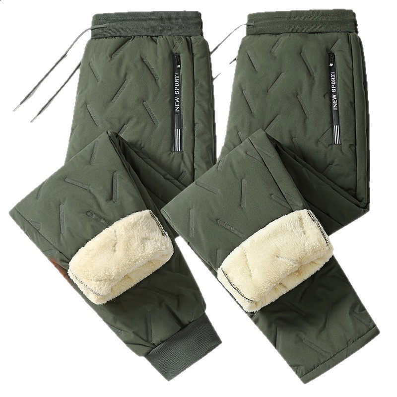 Mens Winter Outdoor Warm Cargo Pants with Diamond Pattern Stitching Insulated for Cold Weather Thickened 251126