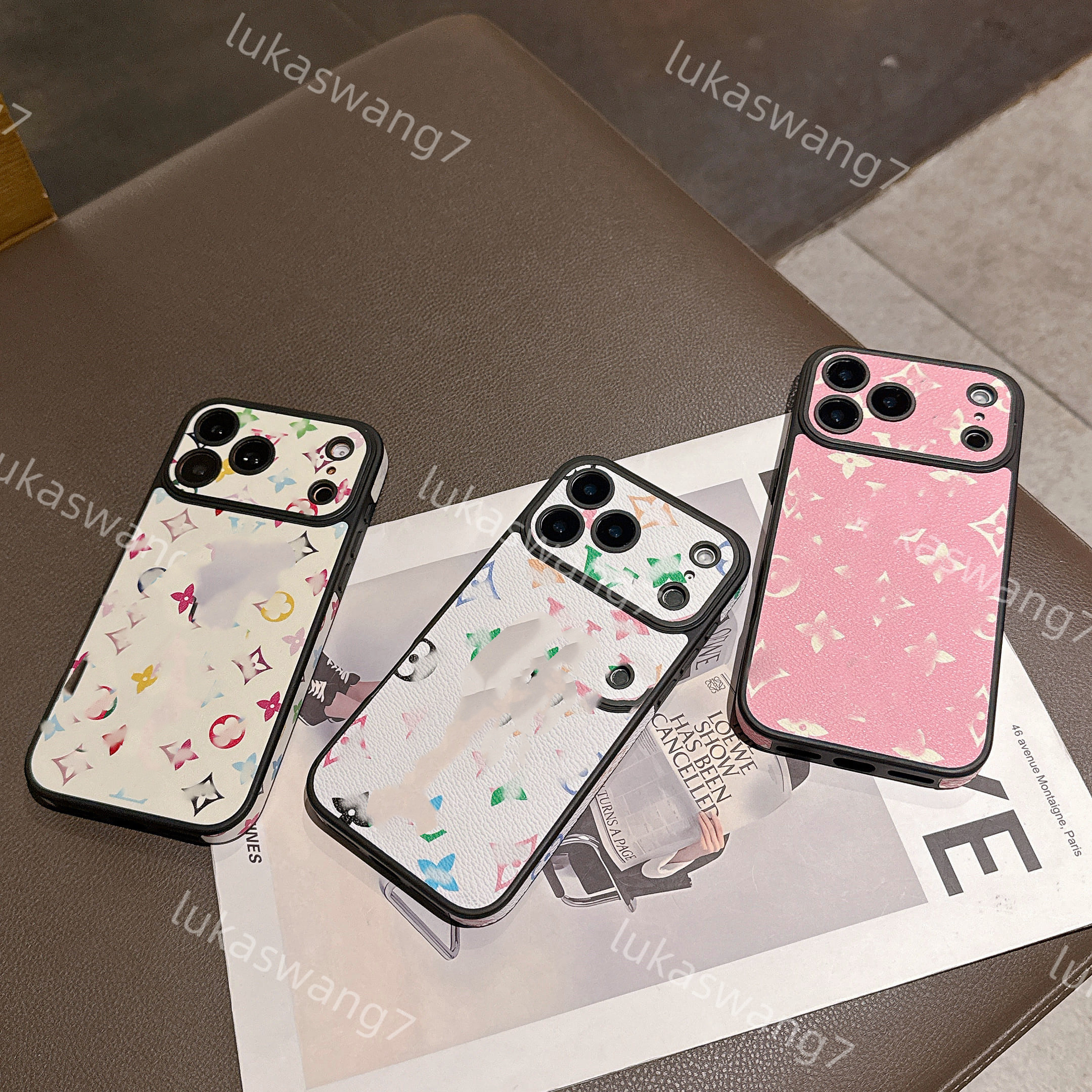 Luxury Designer Leather Case Multicolor Monogram Y2K Pink Cover for iPhone 15 14 13 Pro Max