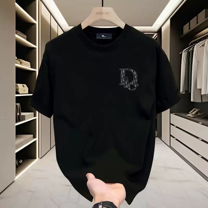 Summer new high-grade men's fashion casual all round neck short-sleeved T-shirt cotton light handsome men black white Designer Fashion High Street Mens