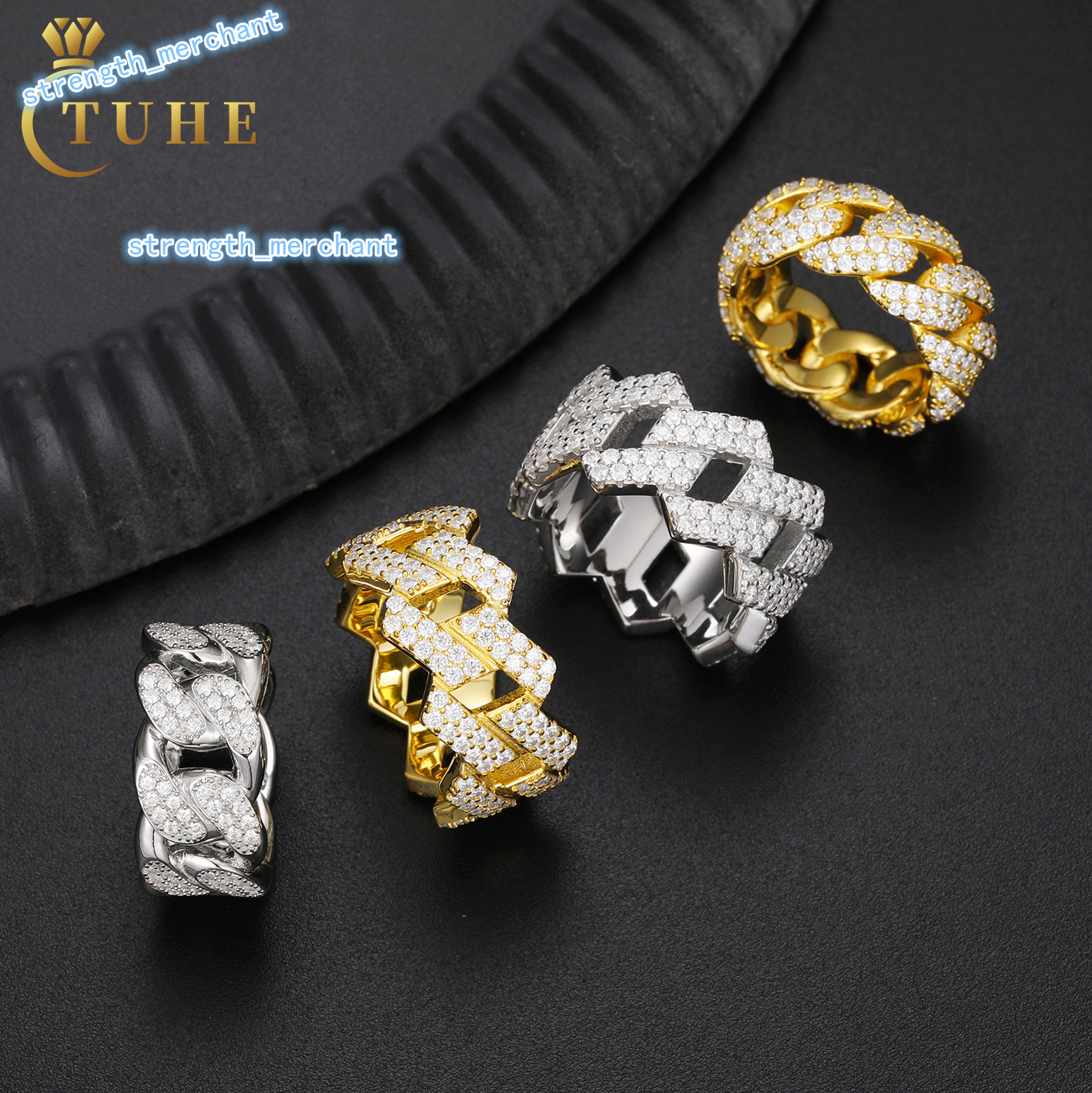 Pass Diamond Tester VVS Moissanite Cuban Ring Mens Wholesale Price Gold Plated 925 Sterling Silver Jewelry Ring for Men