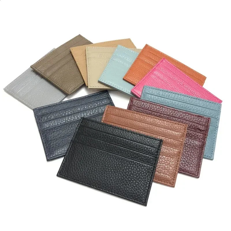 Women Men ID Card Wallet Thin Genuine Leather ID Card Holder Bags Solid Color Bank Credit Card Gift Multi Slot Slim Case 260202