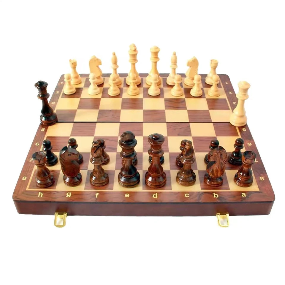 15 x Highend Folding Chess Set Top Grade Classic Handwork Solid Wood Pieces Walnut Chessboard Children Gift Board Game 260202
