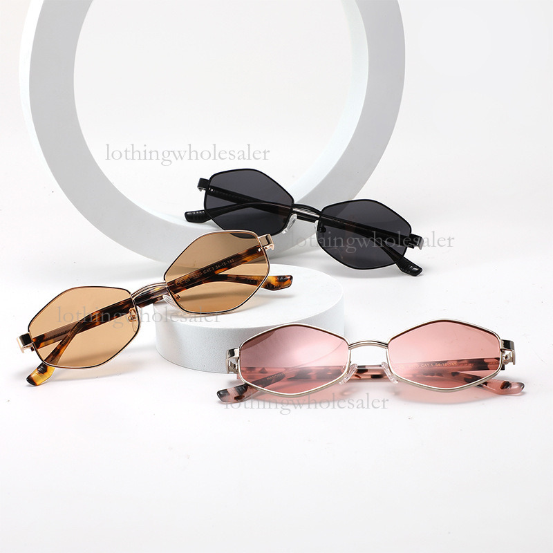 2026 Designer Glasses Luxury Board Diamond Metal Multi Sided Narrow Frame Sunglasses Fashion Anti UV Female Polarized Outdoor Glasses Wholesale
