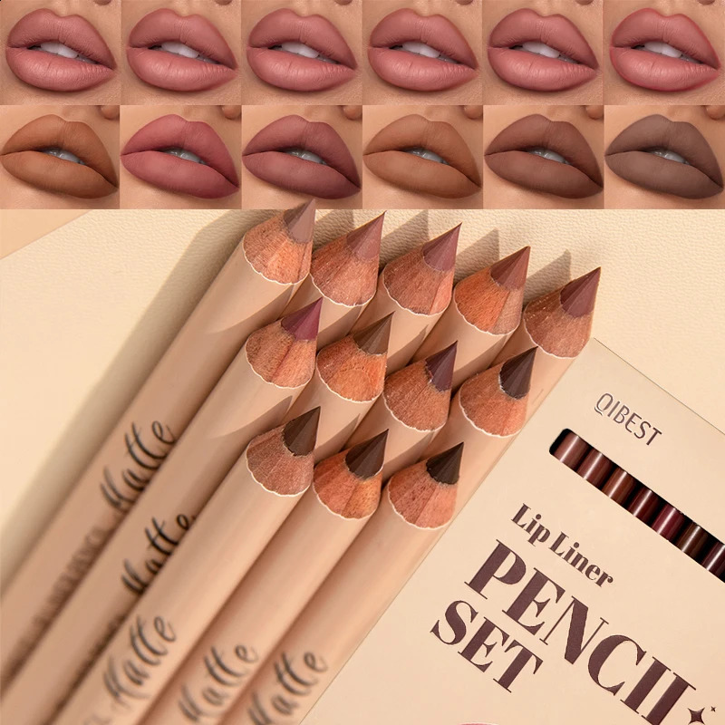 12Color Matte Lipstick Lipliner Set Nude Soft Matte Lip Liner Set Non-Drying Waterproof Plumping Outline The Lips Contour Makeup 260126