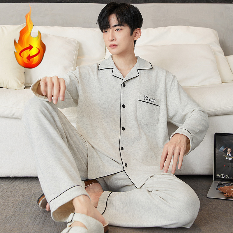 Mens long-sleeved pajamas winter cartoon large size casual warm turn-down collar cardigan thermal home wear can be worn outside set 250103