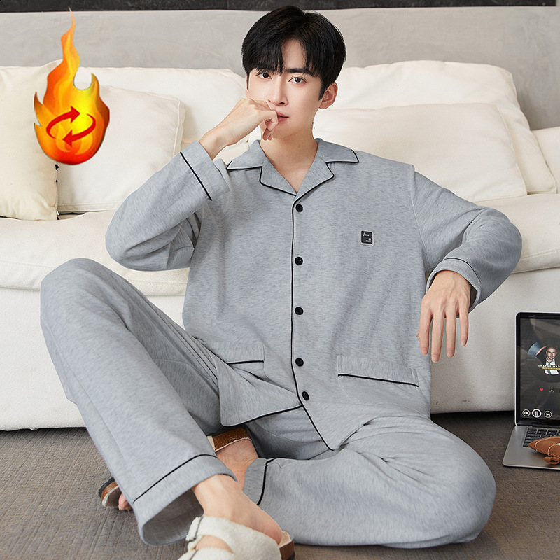 Mens long-sleeved pajamas winter cartoon large size casual warm turn-down collar cardigan thermal home wear can be worn outside set 250103