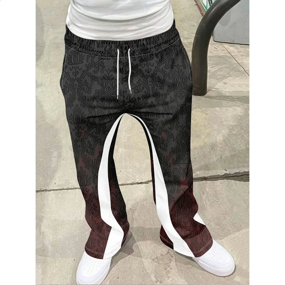 Mens Casual Street Style Trendy Cross Print Fashionable Slightly Flared Black and White Color-Block Sweatpants Men Pants 260209