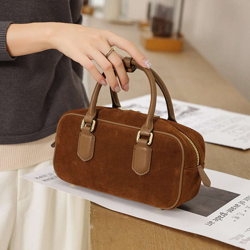Luxury Shoulder Bags Totes Autumn New Versatile Simple Bowling Genuine Leather Suede Single Crossbody Women S Bag Retro Handbag SENYY