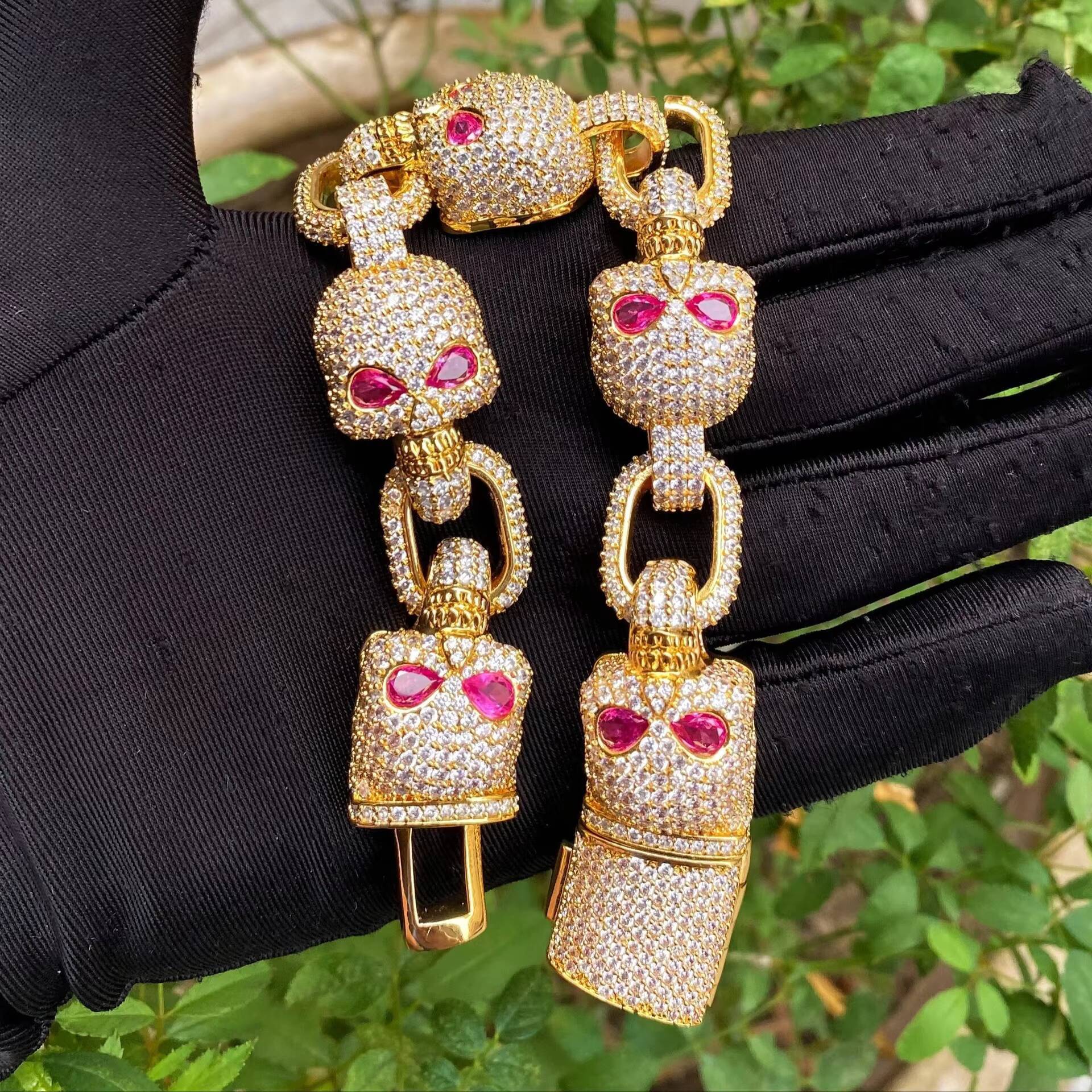 De Fashion Jewelry Skull MoissaniteVVS Bracelets Skull MoissaniteVVS Hip Hop Bracelet Gold Plated Skull Cuban Chain Cubic MoissaniteVVSia