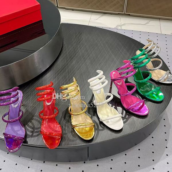 Factory shoe designer high heels sandals fashionable snake shaped crystal rhinestone wrapped ankle rings high heels women's party wedding shoes 35-41 with box