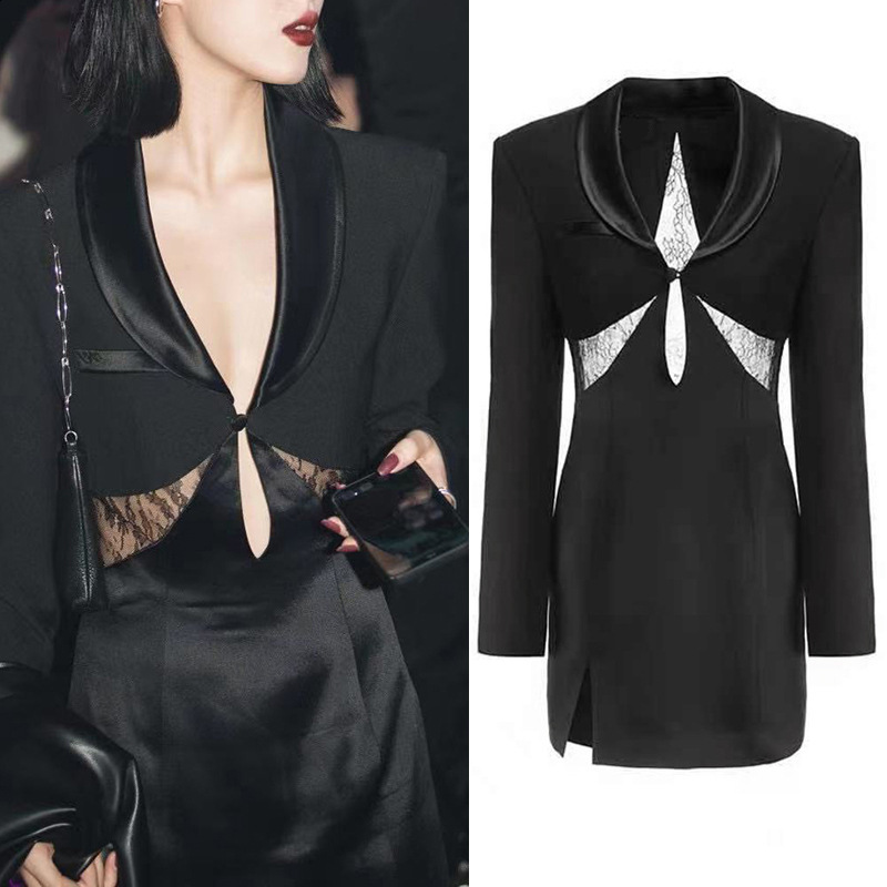 2026 Early Autumn Design Slim-Fit Lace Backless Sexy Fashion Suit Dress See-Through Nightclub Outfit 9862 250829