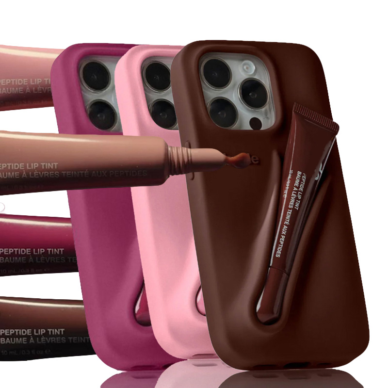 Phone Cases Lipstick Portable Case Design Lip Gloss Lipstick Lip Balm 3D Make-Up Silicone Phone Case for iPhone 17 16 15 14 13 12 11 Pro Max Lipgloss Holder Cover dhgate