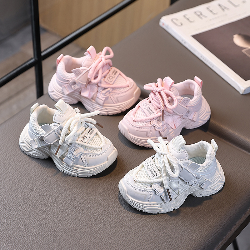 Childrens casual shoes childrens sports shoes suitable for girls pink white shoes mesh breathable running short Youth Sport Shoes Big Size 22-30