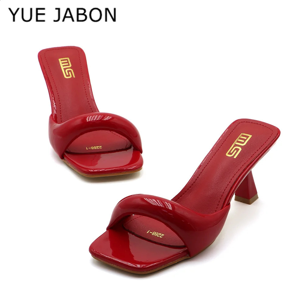Black Red High Heel Slippers Women Open Toe Slingback Sandals Female Pumps Square Toe Summer Simple Heeled Sandals 260306