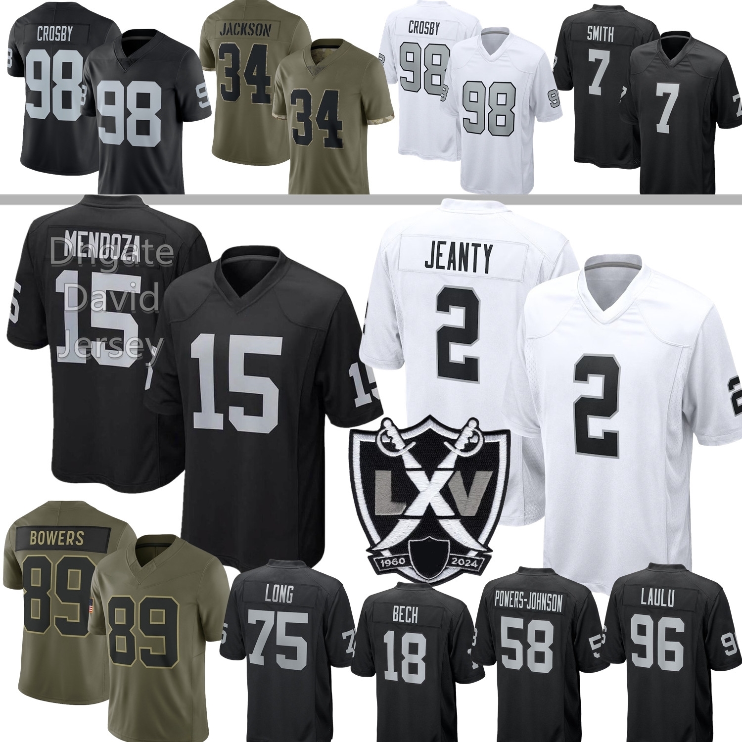 Las Vegas Ashton Jeanty Football Jersey Raider #15 Fernando Mendoza Maxx Crosby Brock Bowers Charles Woodson Geno Smith Bo Jackson Jonah Laulu Powers-Johnson Meyers