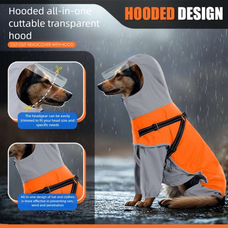 Famous brand Year of the Snake New Dog Cross Border Pet Supplies Medium and Large Dogs Can Be Towed Four Legged Raincoat with Transparent Mask pupakaI