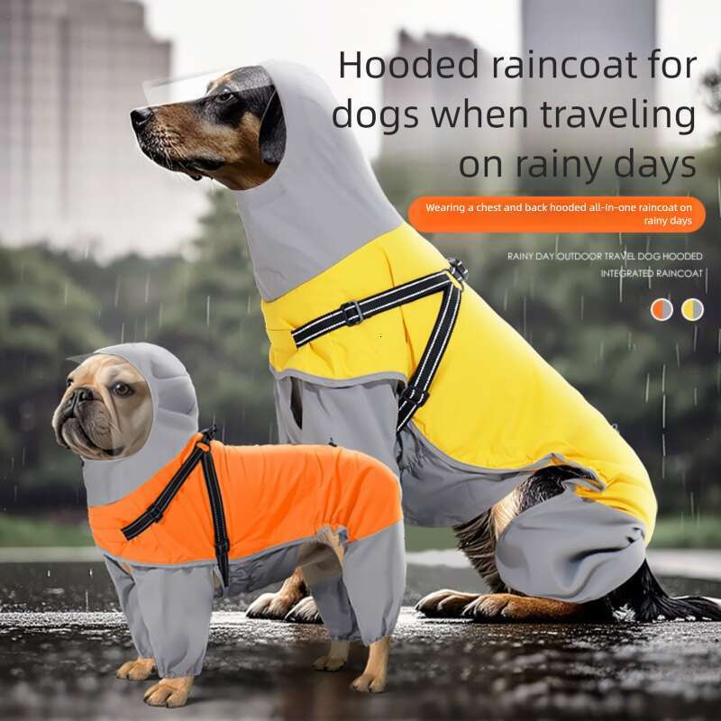 Famous brand Year of the Snake New Dog Cross Border Pet Supplies Medium and Large Dogs Can Be Towed Four Legged Raincoat with Transparent Mask pupakaI