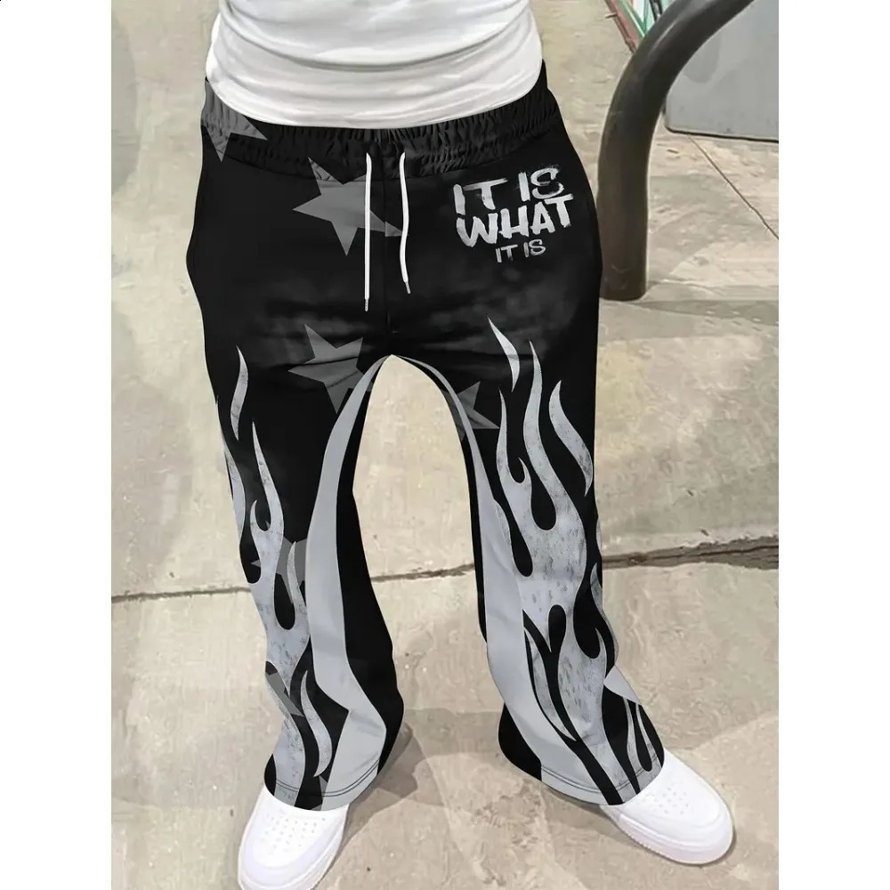 Mens Casual Street Style Trendy Cross Print Fashionable Slightly Flared Black and White Color-Block Sweatpants Men Pants 260209