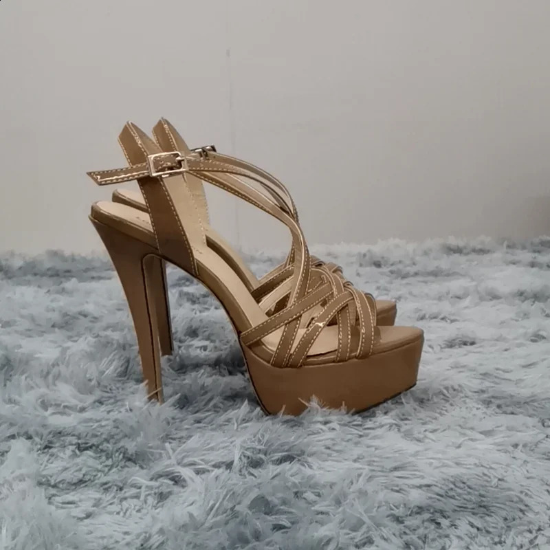 LOSLANDIFEN 2026 14CM Platform High Heels Sandals Sexy Ankle Strap Open Toe Gladiator Party Dress Women Shoes Plus Size 44 260306