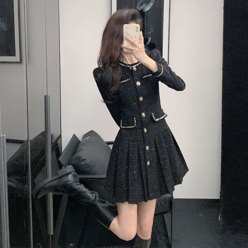 Runway s Fashion Turn Down Collar Bowknot Plaid Tweed Woolen Dress Autumn Winter Woman Clothes Casual Vestidos 210514