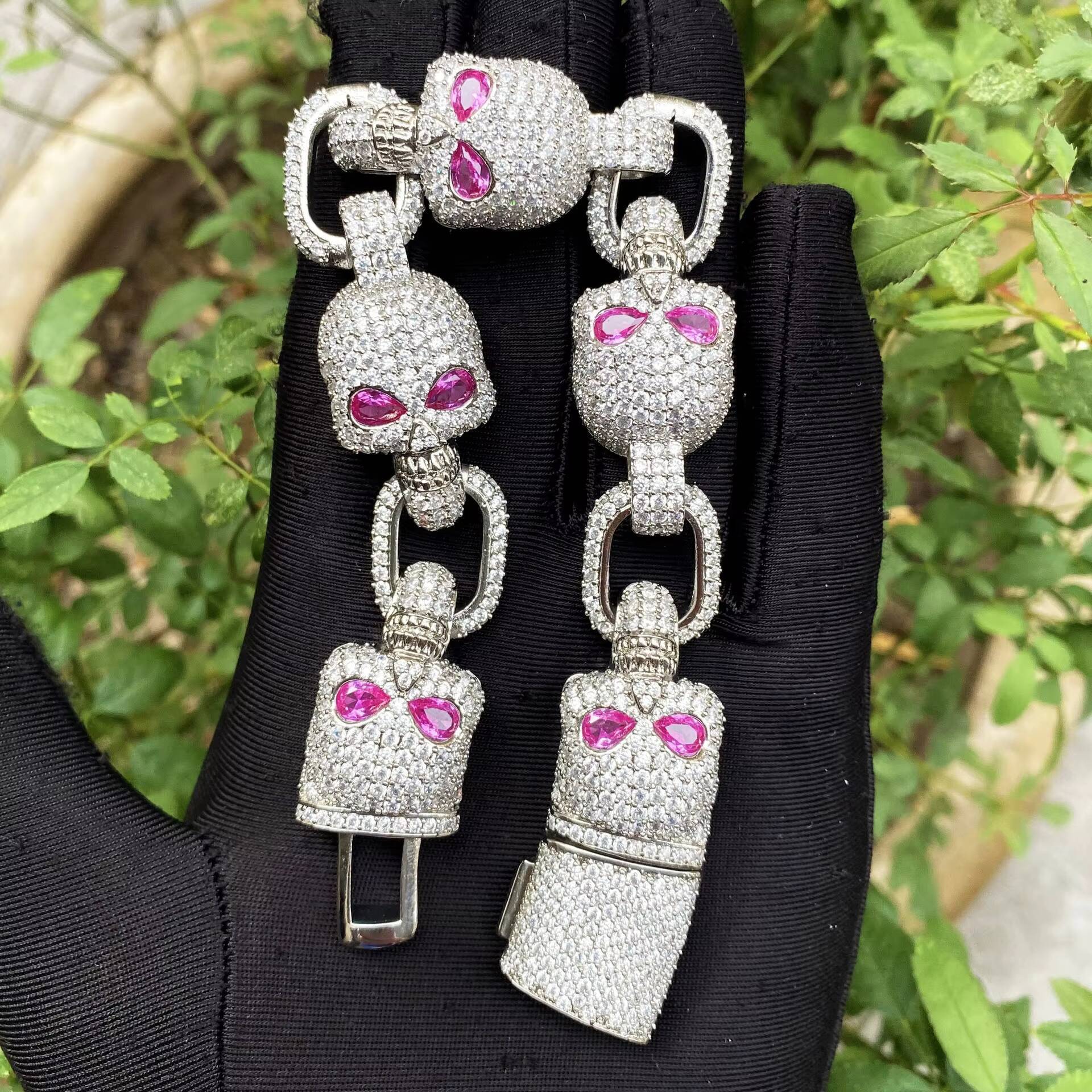 De Fashion Jewelry Skull MoissaniteVVS Bracelets Skull MoissaniteVVS Hip Hop Bracelet Gold Plated Skull Cuban Chain Cubic MoissaniteVVSia