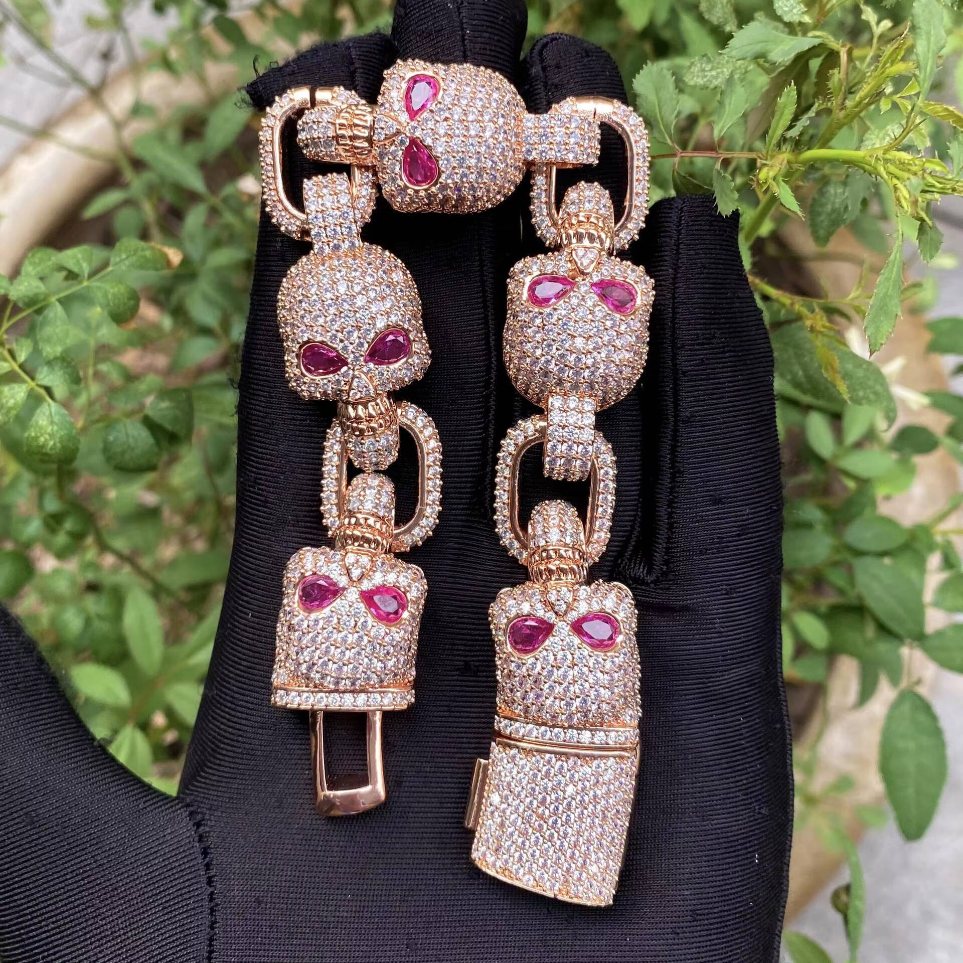 De Fashion Jewelry Skull MoissaniteVVS Bracelets Skull MoissaniteVVS Hip Hop Bracelet Gold Plated Skull Cuban Chain Cubic MoissaniteVVSia