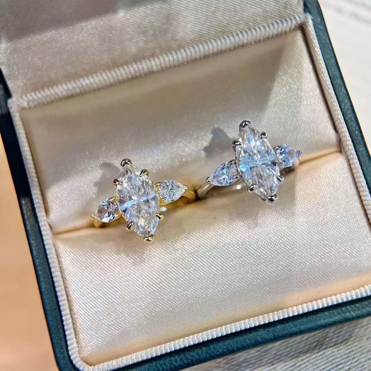 Gia Igi Certified CVD HPHT Lab Grown Marquise Cut Diamond Engagement Ring for Women 14K 18K Solid Gold Rings Solitaire Style