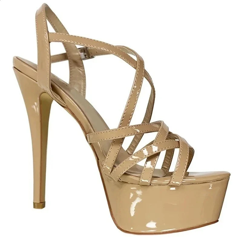 LOSLANDIFEN 2026 14CM Platform High Heels Sandals Sexy Ankle Strap Open Toe Gladiator Party Dress Women Shoes Plus Size 44 260306